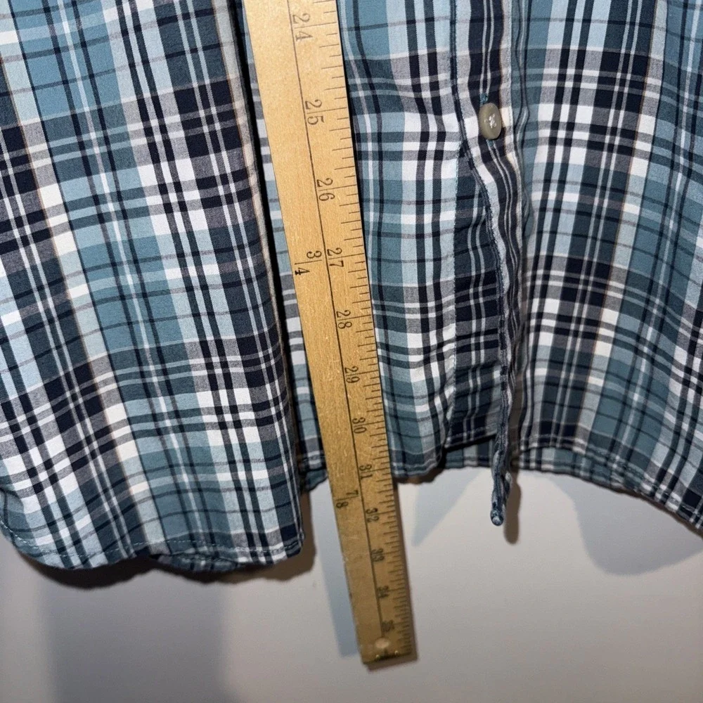 The North Face Mens XL Short Sleeve Button Down Blue  Plaid Shirt